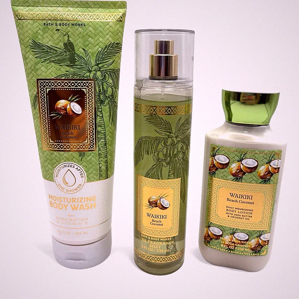 Bath & Body Works Waikiki Beach Coconut Fragrance Body Wash Lotion 3pc Gift Set
