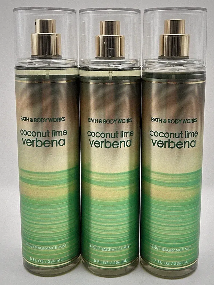 NEW Bath & Body Works Coconut Lime Verbena 3pc Set Full Size Fine Fragrance Mist